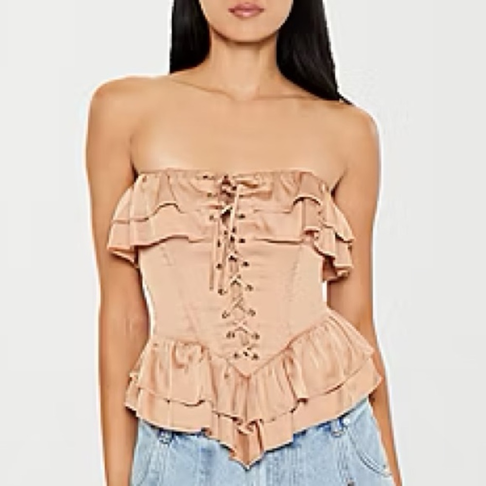 Forever 21 Corset Tie Peplum Ruffle Top Burgundy Brown SMALL - Picture 6 of 6